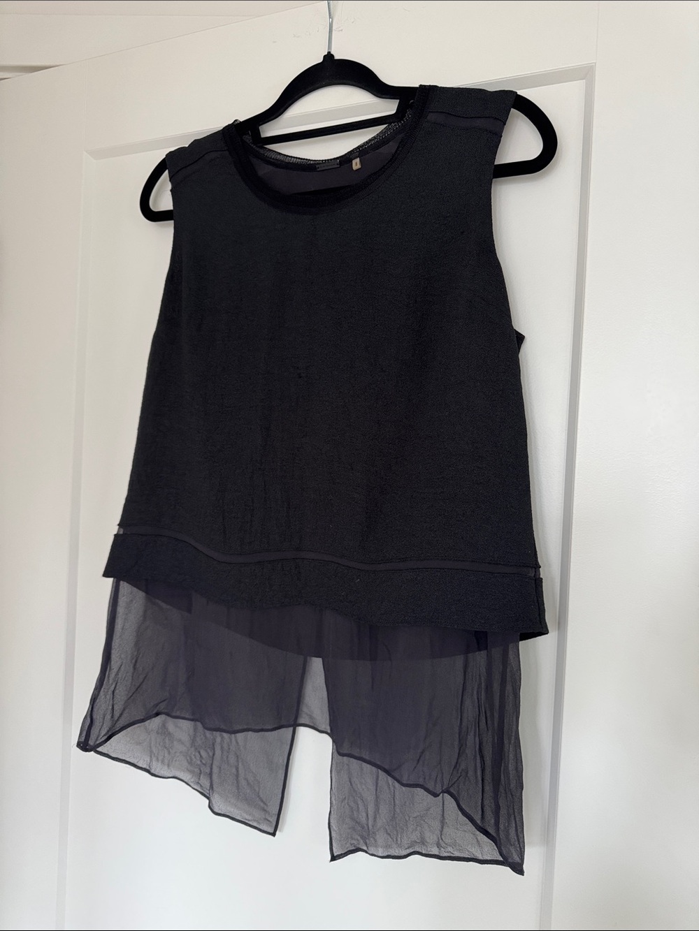 Elie Tahari Black Layered Sheer-Hem Tank Top